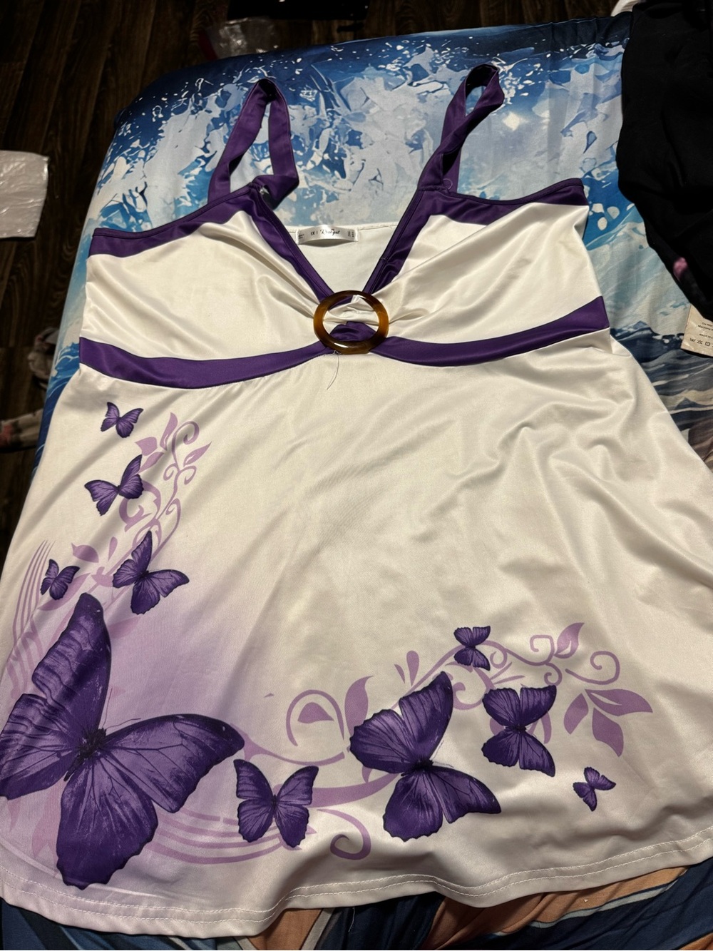 Women’s White and Purple Butterfly Top
